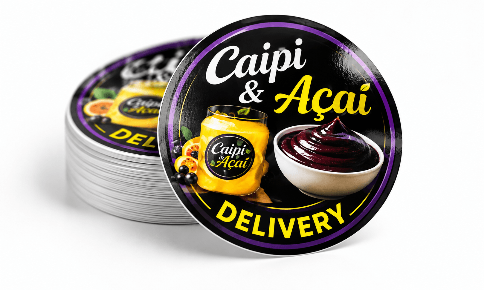 Adesivos redondos Caipi e Açaí Delivery